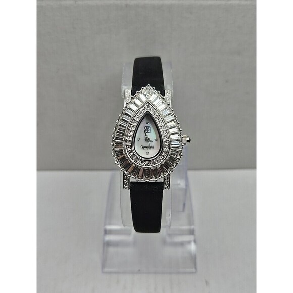 Victoria Wieck B6491 Teardrop Crystal MOP Dial Black Leather Watch New Battery main image 10